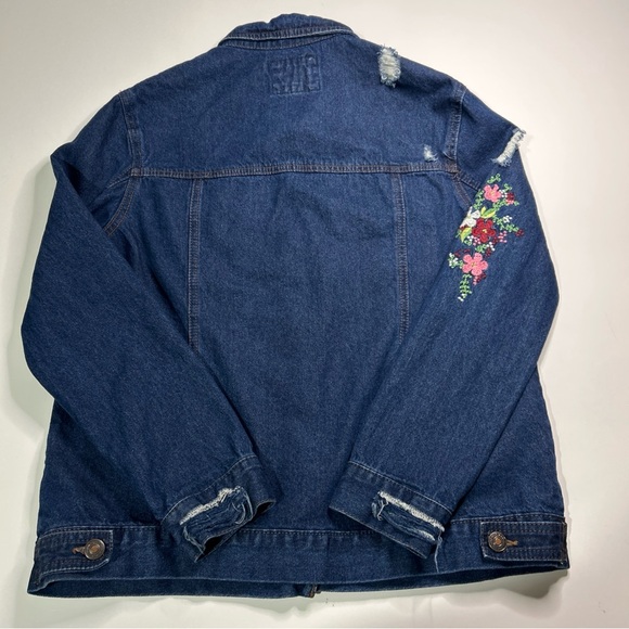 Wax Jean Denim Jacket Women’s Medium Blue 90’s Embroidered Trucker Casual Floral - Picture 4 of 15